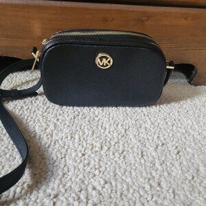 Michael Kors Black Pebbled Leather Double Zip Crossbody